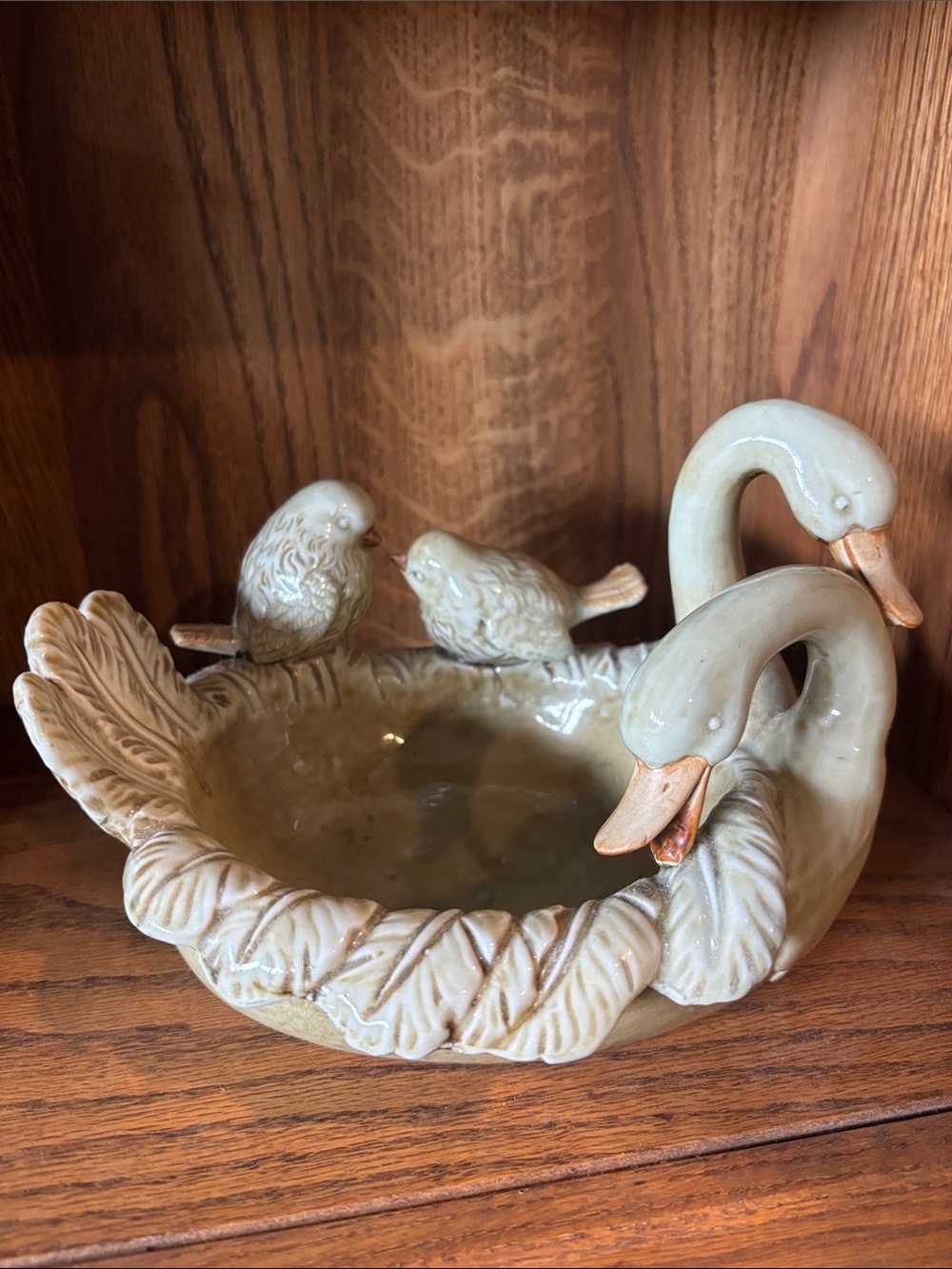 Ceramic Swan and Bird Decorative Bowl - Cream/Tan